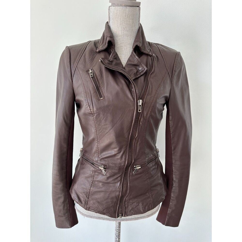 Muuba Plum Leather Biker Jacket Purple Soft Lambskin Moto Coat size US 4